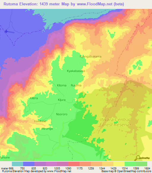 Rutoma,Uganda Elevation Map