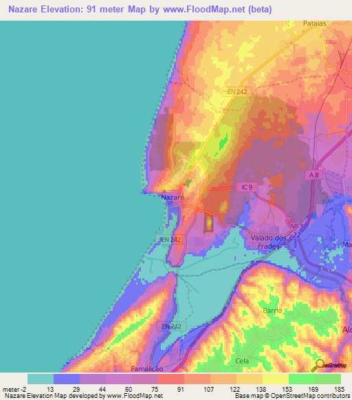 Nazare,Portugal Elevation Map
