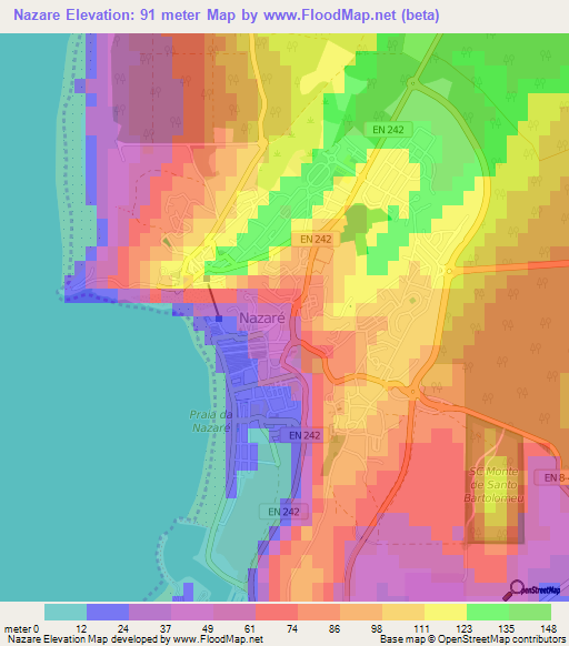Nazare,Portugal Elevation Map