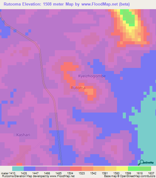 Rutooma,Uganda Elevation Map