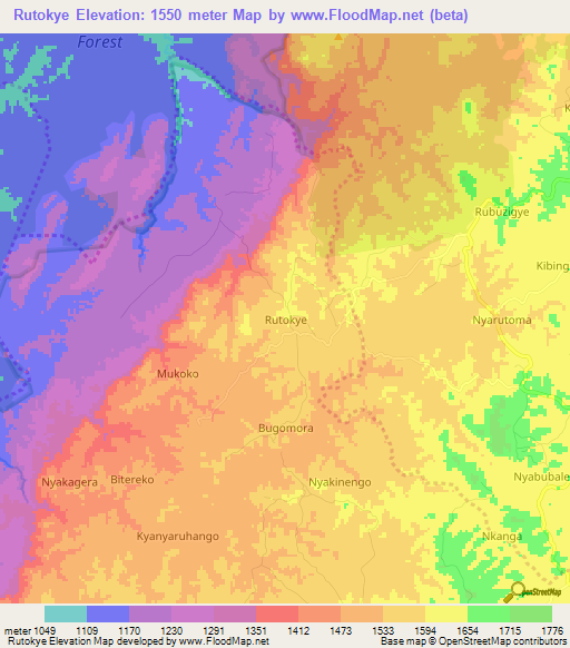 Rutokye,Uganda Elevation Map