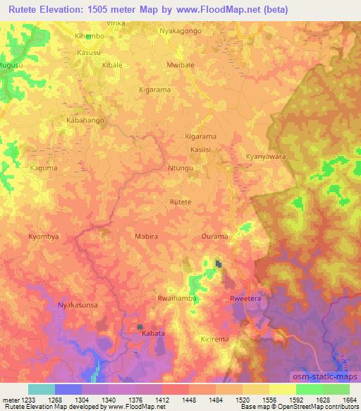 Rutete,Uganda Elevation Map