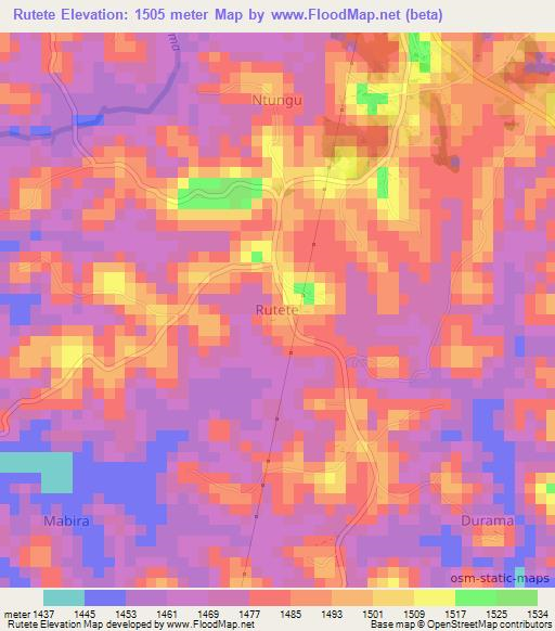 Rutete,Uganda Elevation Map