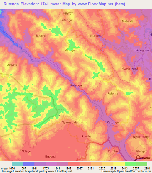Rutenga,Uganda Elevation Map