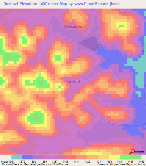 Rushozi,Uganda Elevation Map