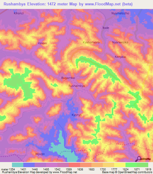Rushambya,Uganda Elevation Map
