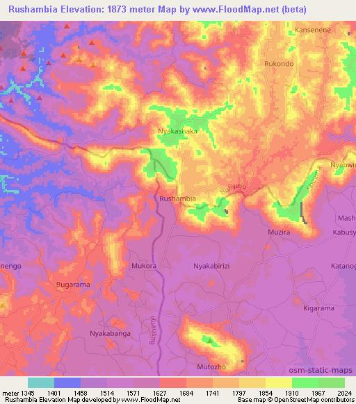 Rushambia,Uganda Elevation Map