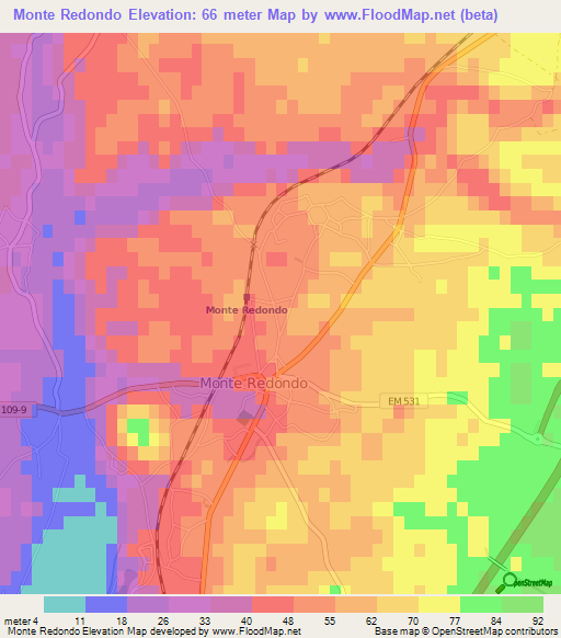 Monte Redondo,Portugal Elevation Map