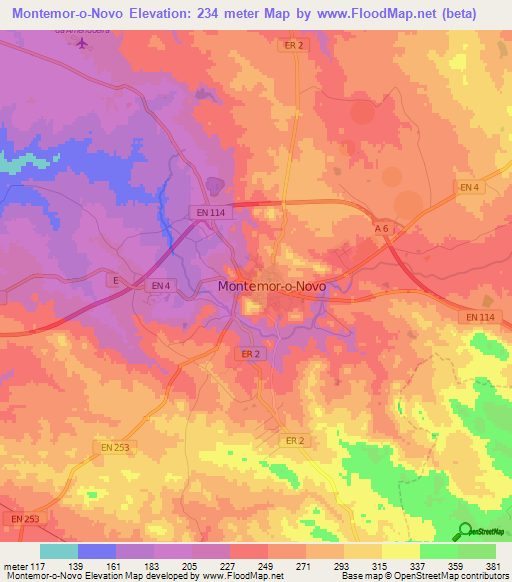 Montemor-o-Novo,Portugal Elevation Map