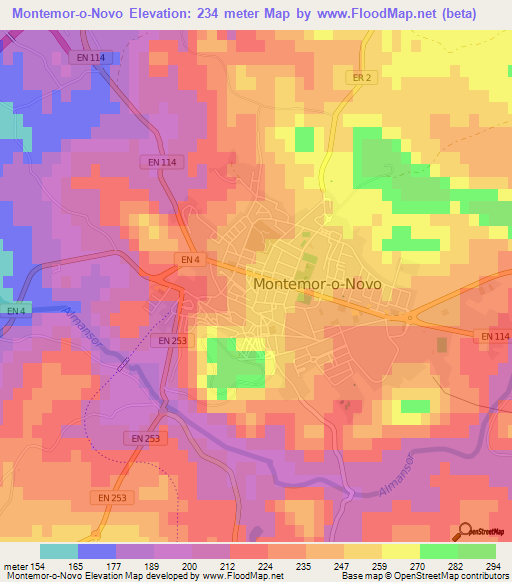Montemor-o-Novo,Portugal Elevation Map