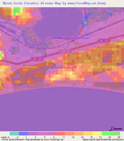 Monte Gordo,Portugal Elevation Map