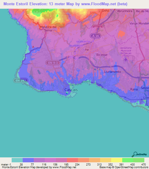 Monte Estoril,Portugal Elevation Map