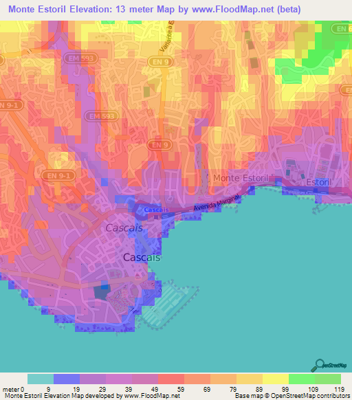 Monte Estoril,Portugal Elevation Map