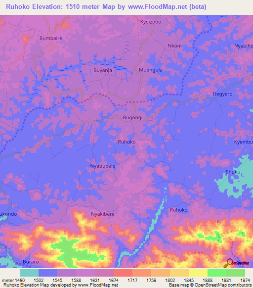 Ruhoko,Uganda Elevation Map