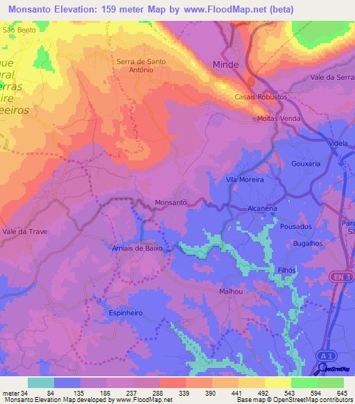 Monsanto,Portugal Elevation Map