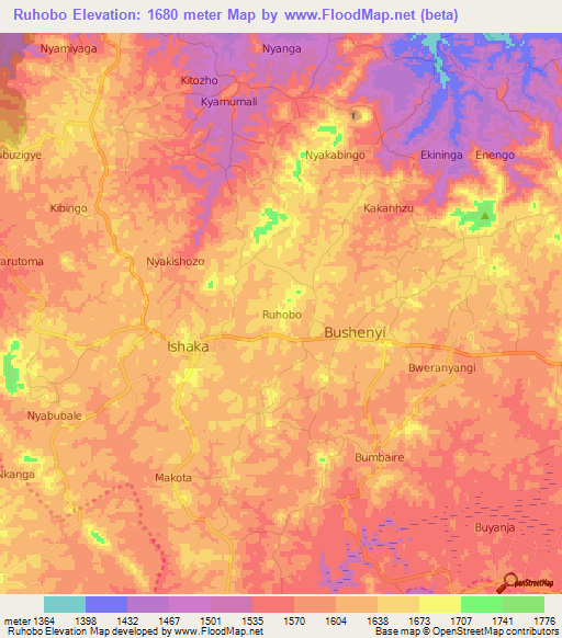 Ruhobo,Uganda Elevation Map