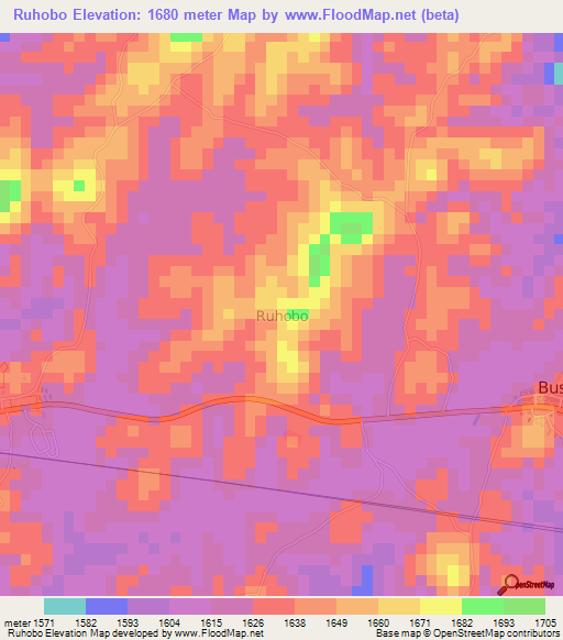 Ruhobo,Uganda Elevation Map