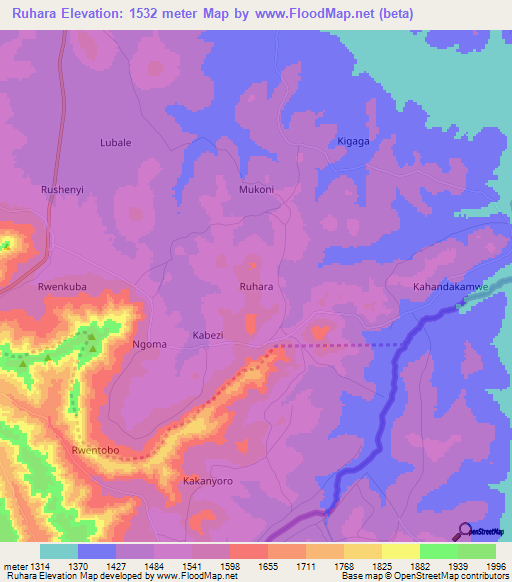 Ruhara,Uganda Elevation Map