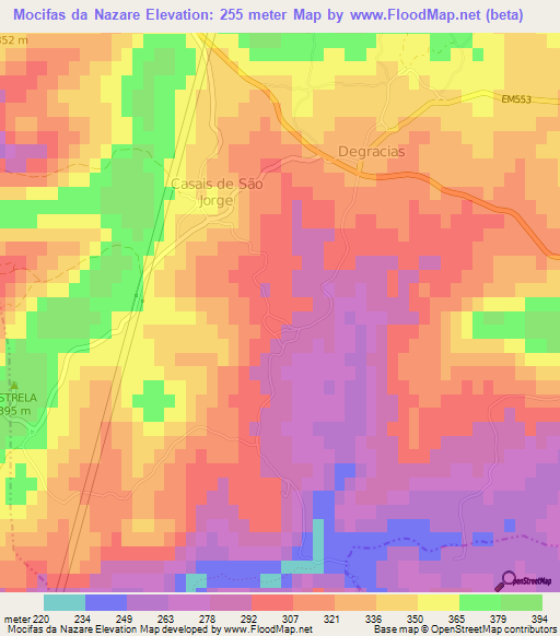 Mocifas da Nazare,Portugal Elevation Map