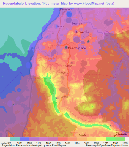 Rugendabalo,Uganda Elevation Map