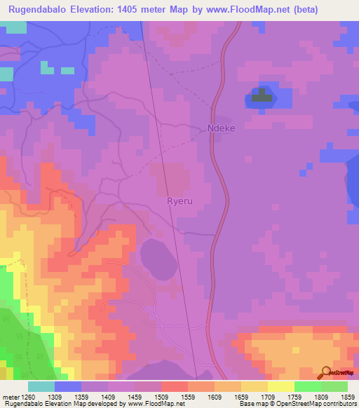 Rugendabalo,Uganda Elevation Map