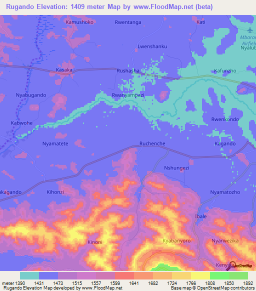 Rugando,Uganda Elevation Map