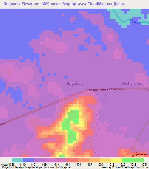 Rugando,Uganda Elevation Map
