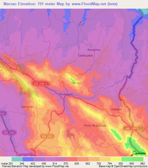Marvao,Portugal Elevation Map