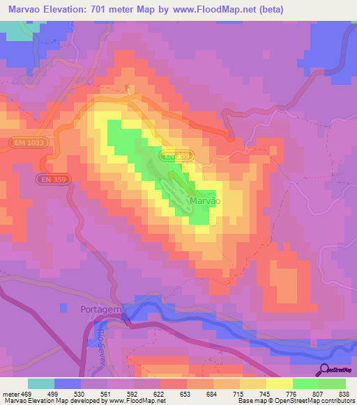 Marvao,Portugal Elevation Map