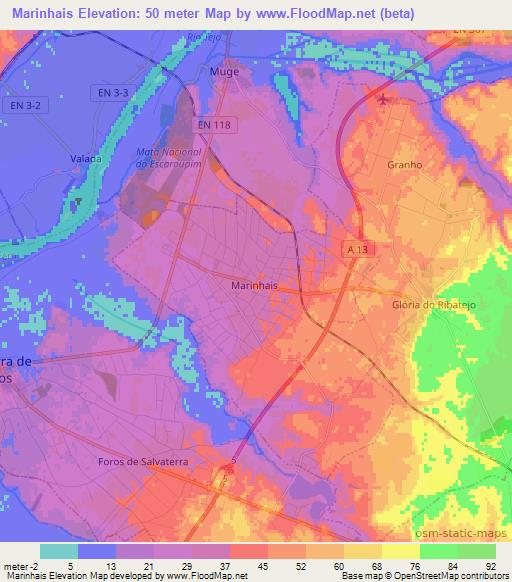 Marinhais,Portugal Elevation Map