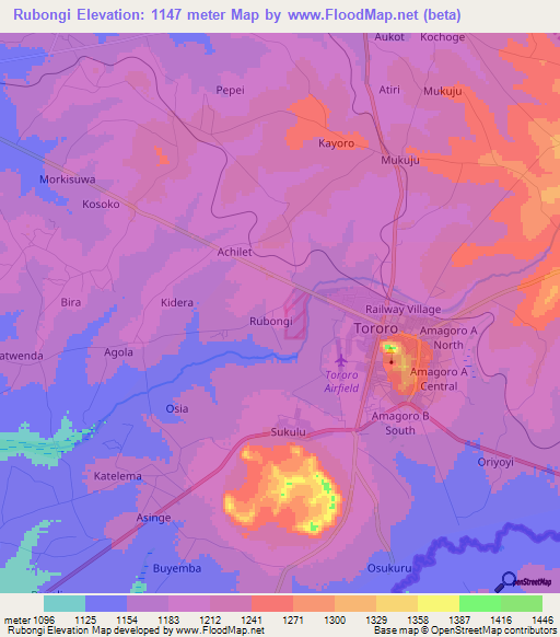 Rubongi,Uganda Elevation Map