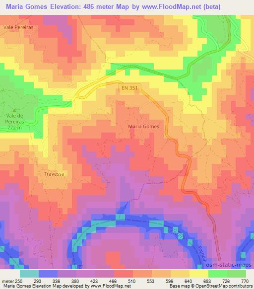 Maria Gomes,Portugal Elevation Map