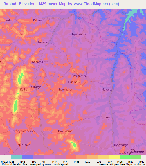 Rubindi,Uganda Elevation Map