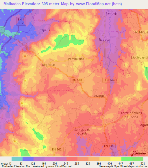 Malhadas,Portugal Elevation Map
