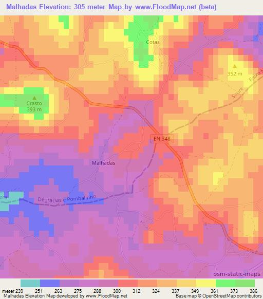 Malhadas,Portugal Elevation Map