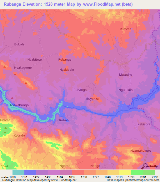 Rubanga,Uganda Elevation Map