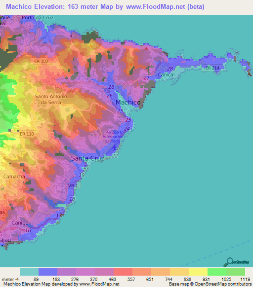 Machico,Portugal Elevation Map
