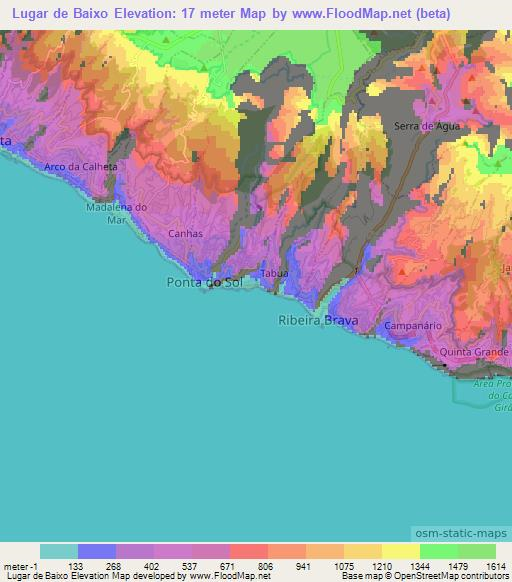 Lugar de Baixo,Portugal Elevation Map