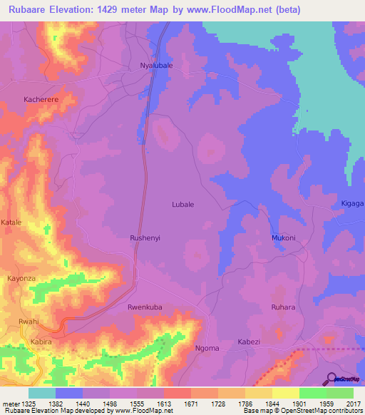 Rubaare,Uganda Elevation Map