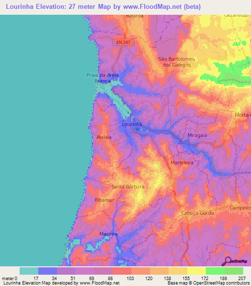 Lourinha,Portugal Elevation Map