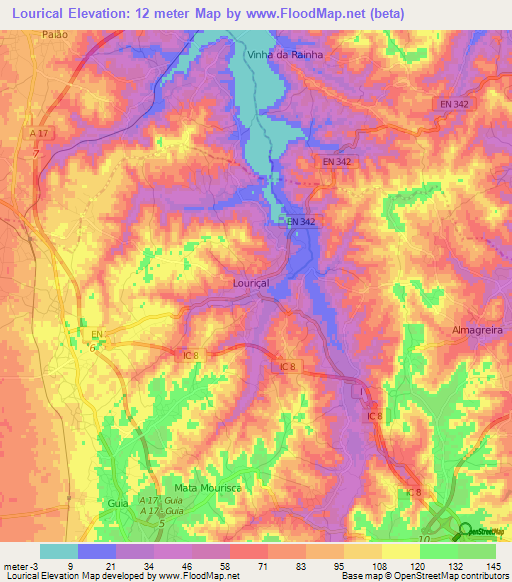 Lourical,Portugal Elevation Map