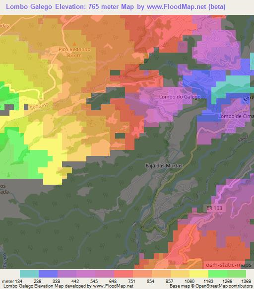 Lombo Galego,Portugal Elevation Map