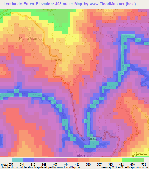 Lomba do Barco,Portugal Elevation Map