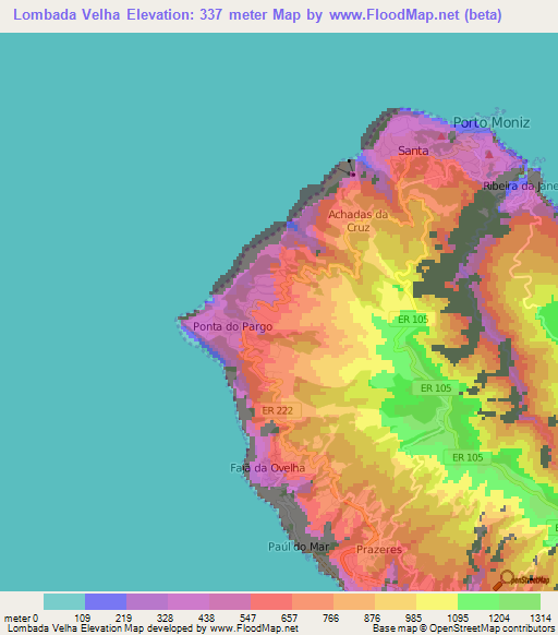 Lombada Velha,Portugal Elevation Map