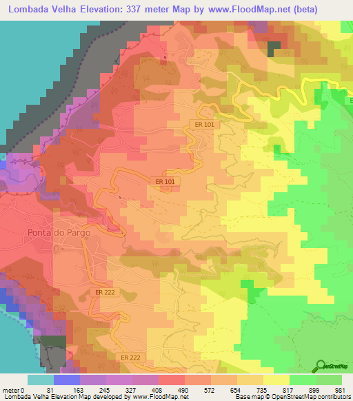 Lombada Velha,Portugal Elevation Map