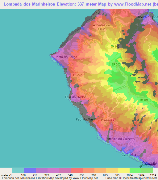 Lombada dos Marinheiros,Portugal Elevation Map