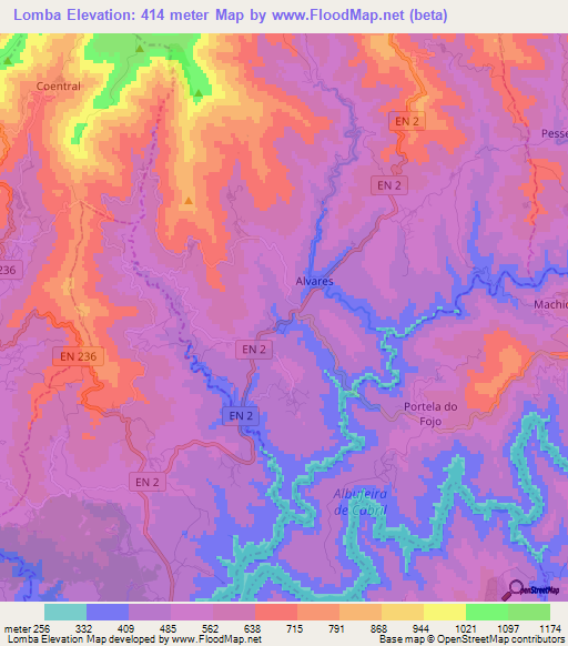 Lomba,Portugal Elevation Map
