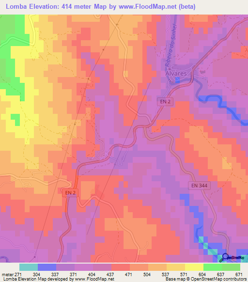 Lomba,Portugal Elevation Map
