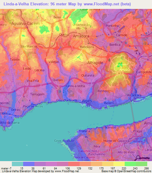 Linda-a-Velha,Portugal Elevation Map