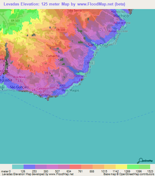 Levadas,Portugal Elevation Map